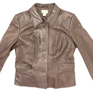 Loft Button Down Crop Brown Leather Jacket 10 - image 1